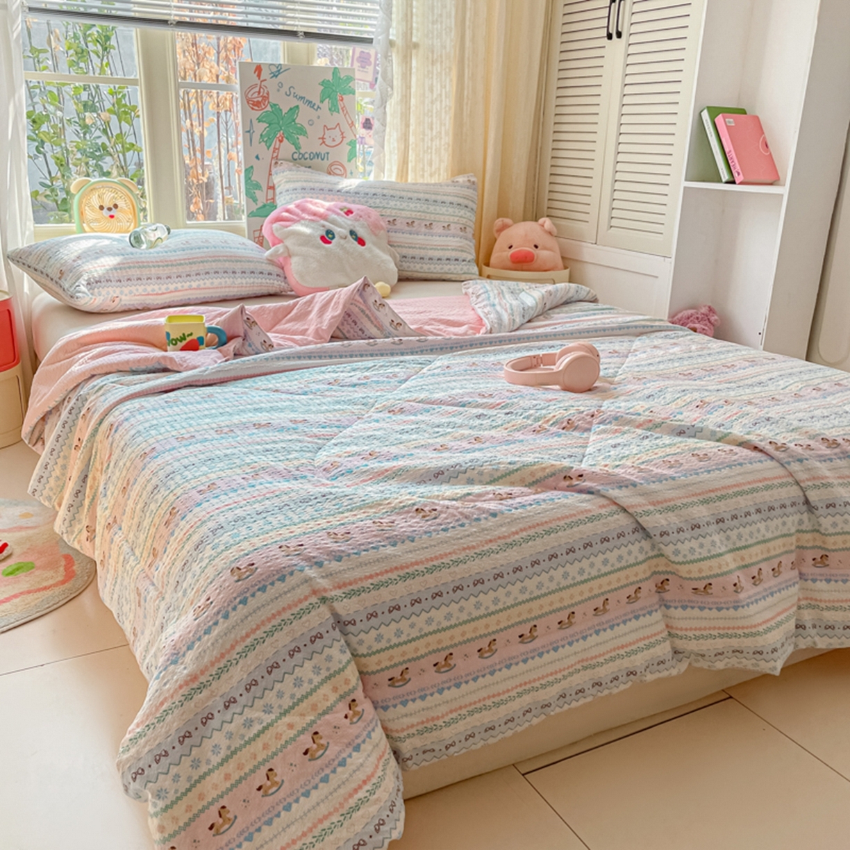 91家纺网 家纺一手货源 找家纺 云玲时尚 2026新款A类大豆纤维费尔岛系列夏被夏凉被空调被 木马集