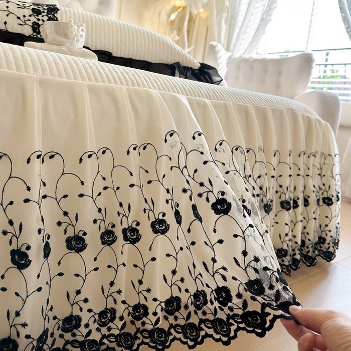 91家纺网 家纺一手货源 找家纺 （总）瑞宝 2026新款泡芙棉花边床裙四件套-南法玫瑰