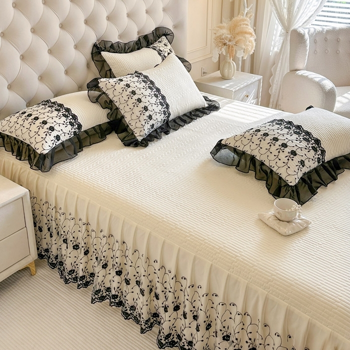 91家纺网 家纺一手货源 找家纺 （总）瑞宝 2026新款泡芙棉花边床裙四件套-南法玫瑰