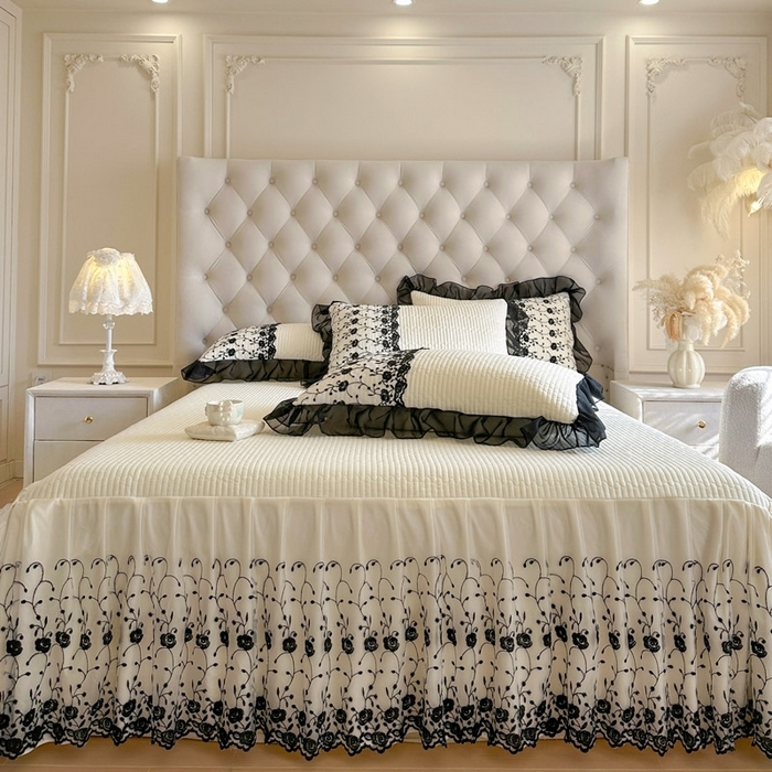 91家纺网 家纺一手货源 找家纺 （总）瑞宝 2026新款泡芙棉花边床裙四件套-南法玫瑰