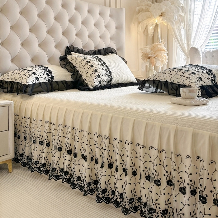 91家纺网 家纺一手货源 找家纺 （总）瑞宝 2026新款泡芙棉花边床裙四件套-南法玫瑰