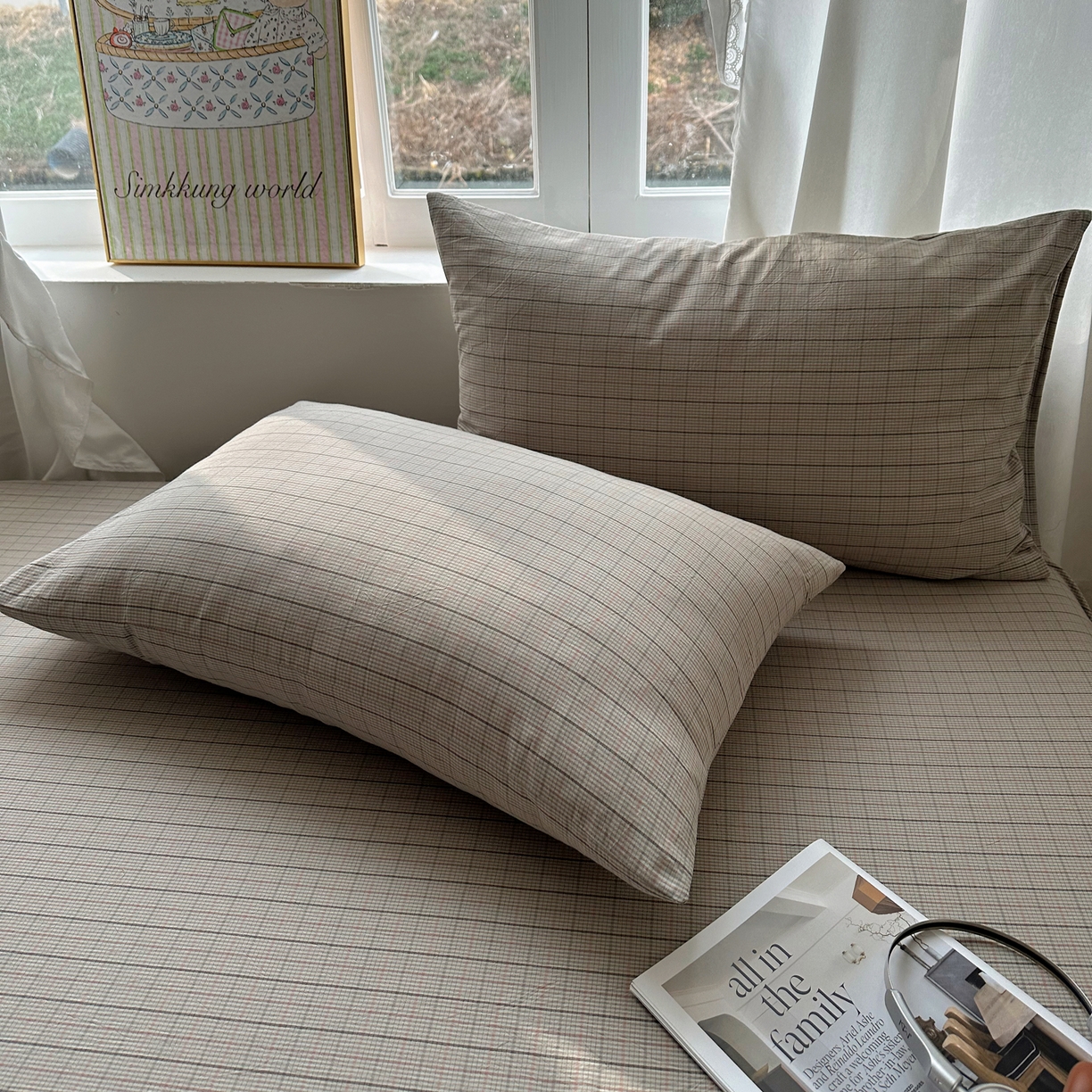 91家纺网 家纺一手货源 找家纺 六巷胡同 2026新款A类全棉纯棉水洗棉色织格子单品枕套 枕套单件 逐风-灰格