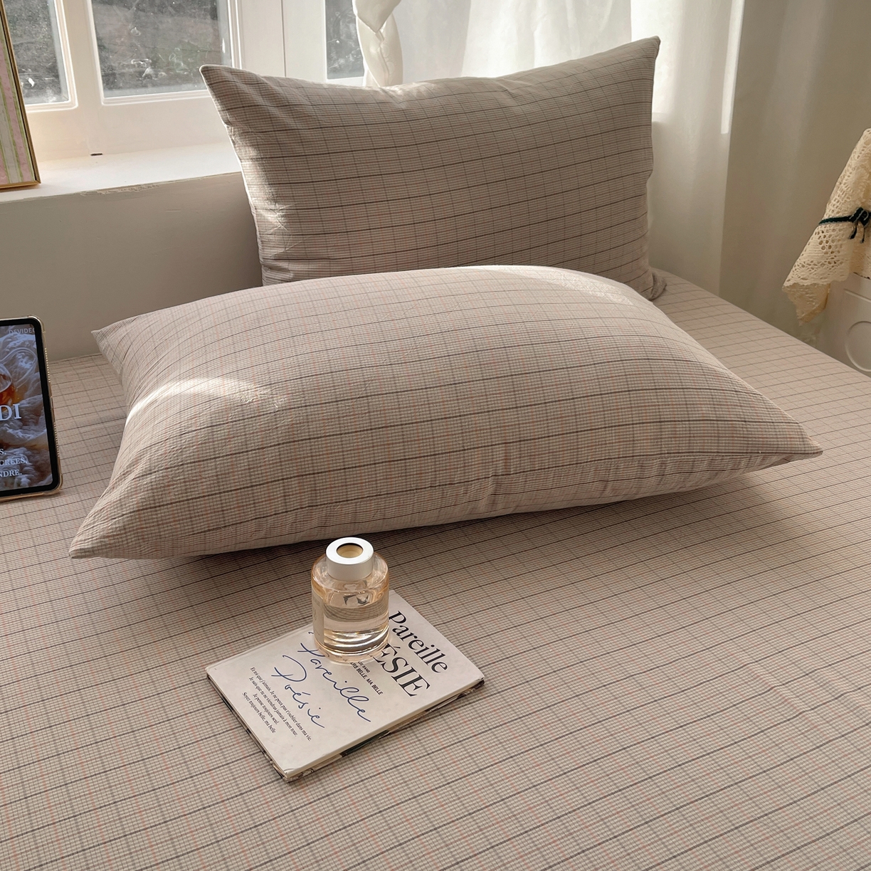 91家纺网 家纺一手货源 找家纺 六巷胡同 2026新款A类全棉纯棉水洗棉色织格子单品枕套 枕套单件 逐风-灰格