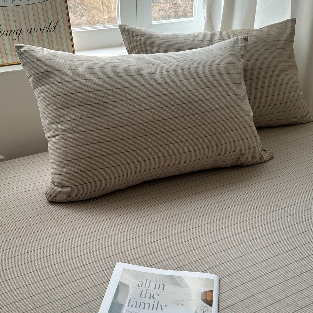 91家纺网 家纺一手货源 找家纺 六巷胡同 2026新款A类全棉纯棉水洗棉色织格子单品枕套 枕套单件 逐风-灰格