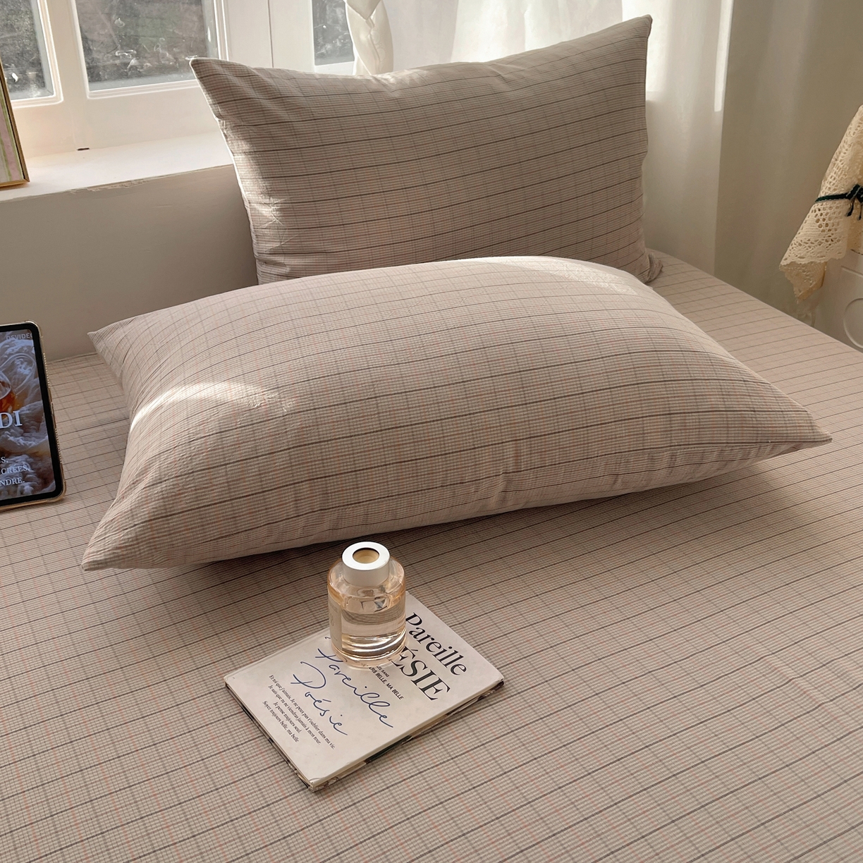 91家纺网 家纺一手货源 找家纺 六巷胡同 2026新款A类全棉纯棉水洗棉色织格子单品枕套 枕套单件 逐风-灰格