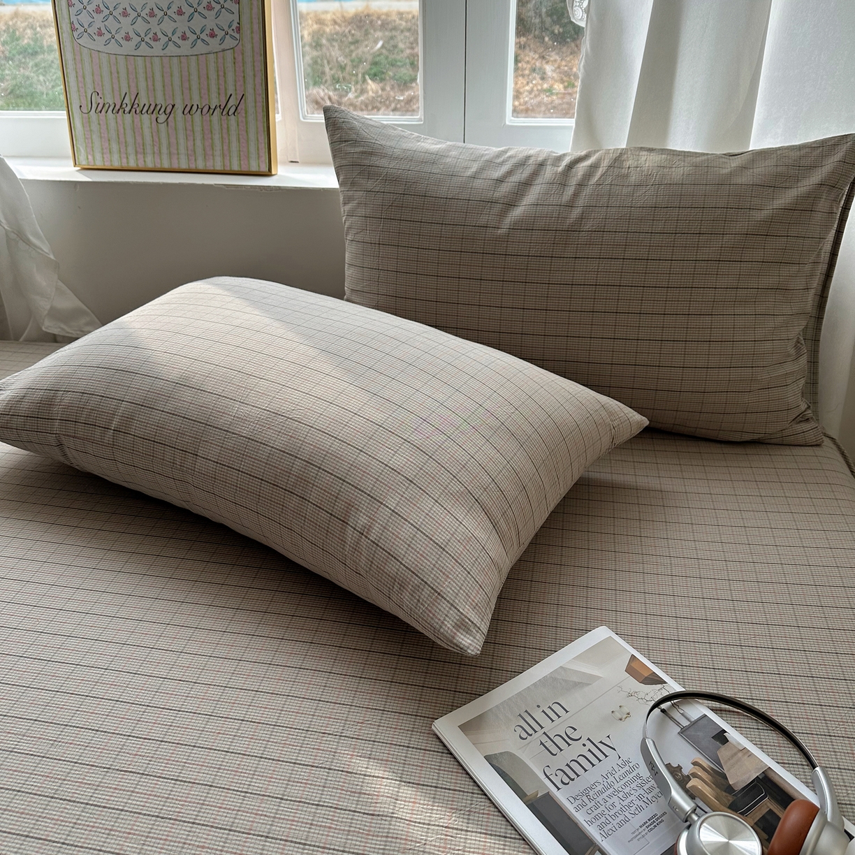 91家纺网 家纺一手货源 找家纺 六巷胡同 2026新款A类全棉纯棉水洗棉色织格子单品枕套 枕套单件 逐风-灰格