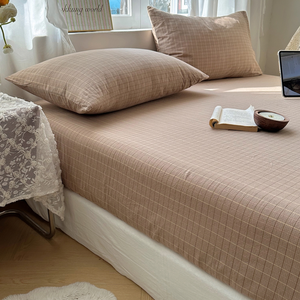 91家纺网 家纺一手货源 找家纺 六巷胡同 2026新款A类全棉纯棉水洗棉色织格子单品枕套 枕套单件 逐风-咖格
