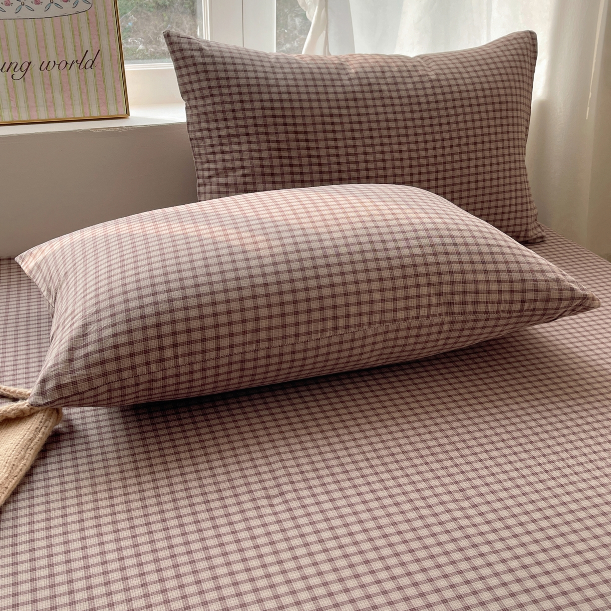 91家纺网 家纺一手货源 找家纺 六巷胡同 2026新款A类全棉纯棉水洗棉色织格子单品枕套 枕套单件 追光-米格