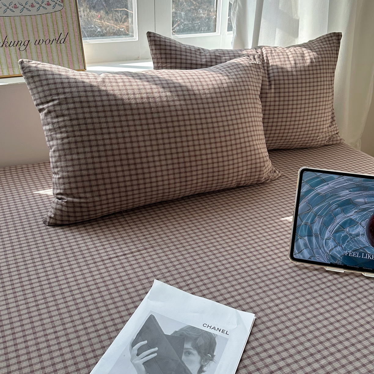 91家纺网 家纺一手货源 找家纺 六巷胡同 2026新款A类全棉纯棉水洗棉色织格子单品枕套 枕套单件 追光-米格
