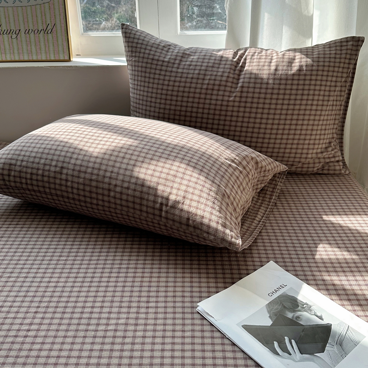 91家纺网 家纺一手货源 找家纺 六巷胡同 2026新款A类全棉纯棉水洗棉色织格子单品枕套 枕套单件 追光-米格