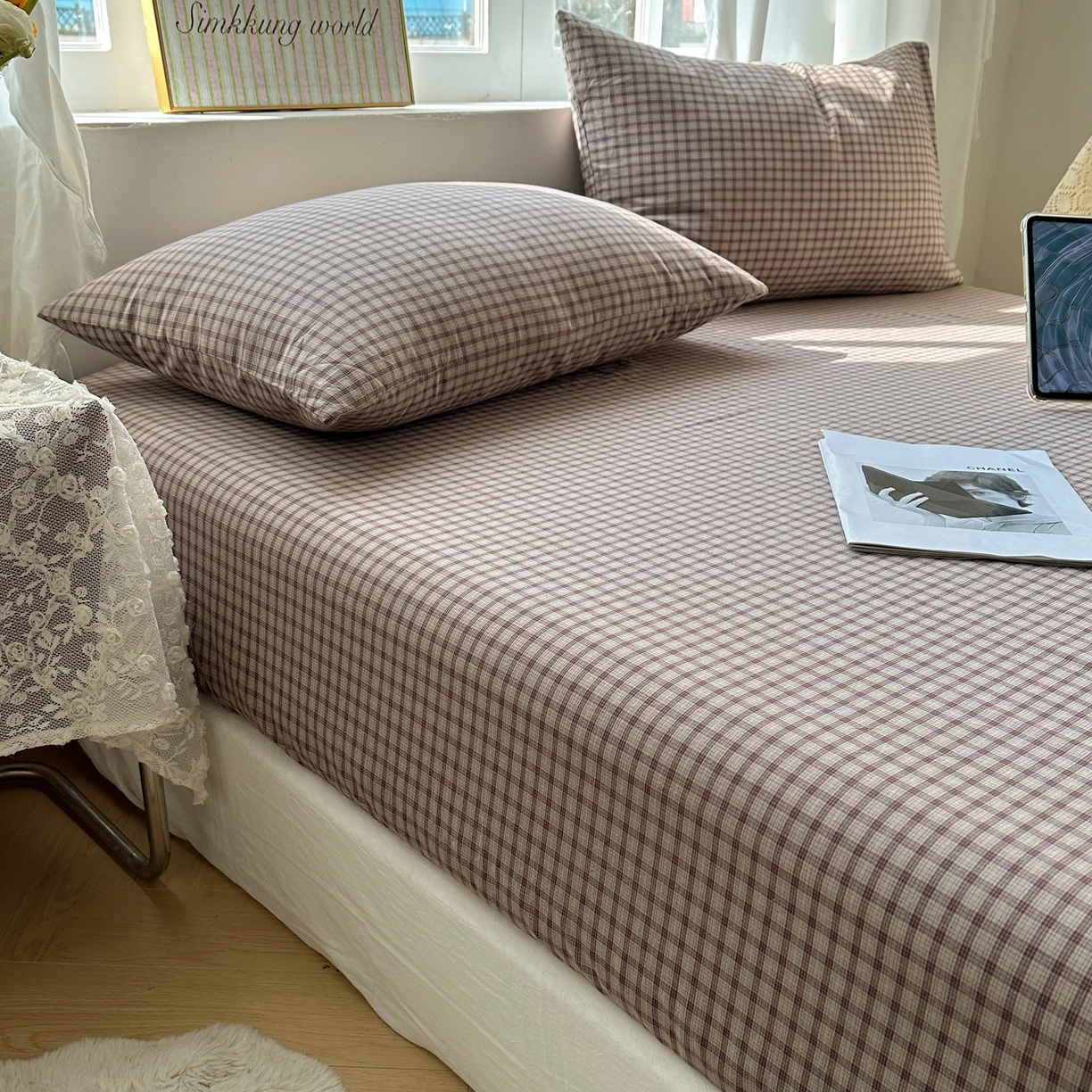 91家纺网 家纺一手货源 找家纺 六巷胡同 2026新款A类全棉纯棉水洗棉色织格子单品枕套 枕套单件 追光-米格