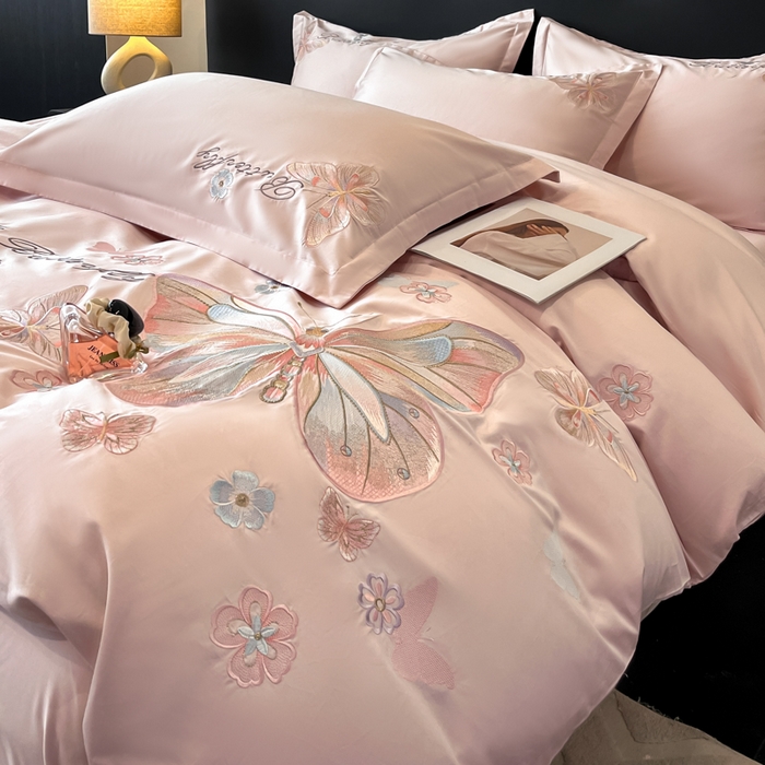 91家纺网 家纺一手货源 找家纺 （总）绘萱家居 2026直播爆款纯棉100%全棉纯棉绣花四件套圆角吊边床单款纯色百分百