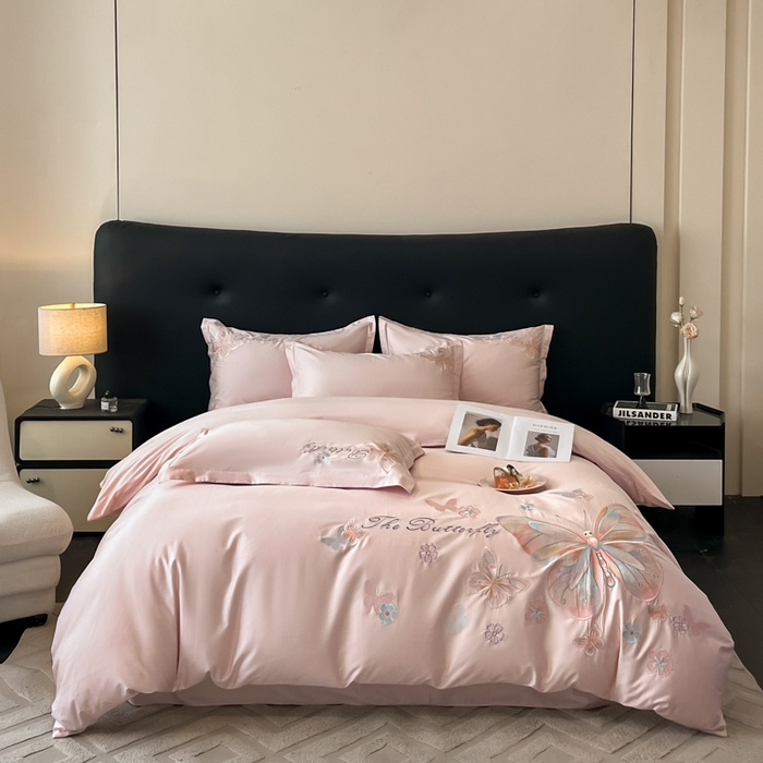 91家纺网 家纺一手货源 找家纺 （总）绘萱家居 2026直播爆款纯棉100%全棉纯棉绣花四件套圆角吊边床单款纯色百分百