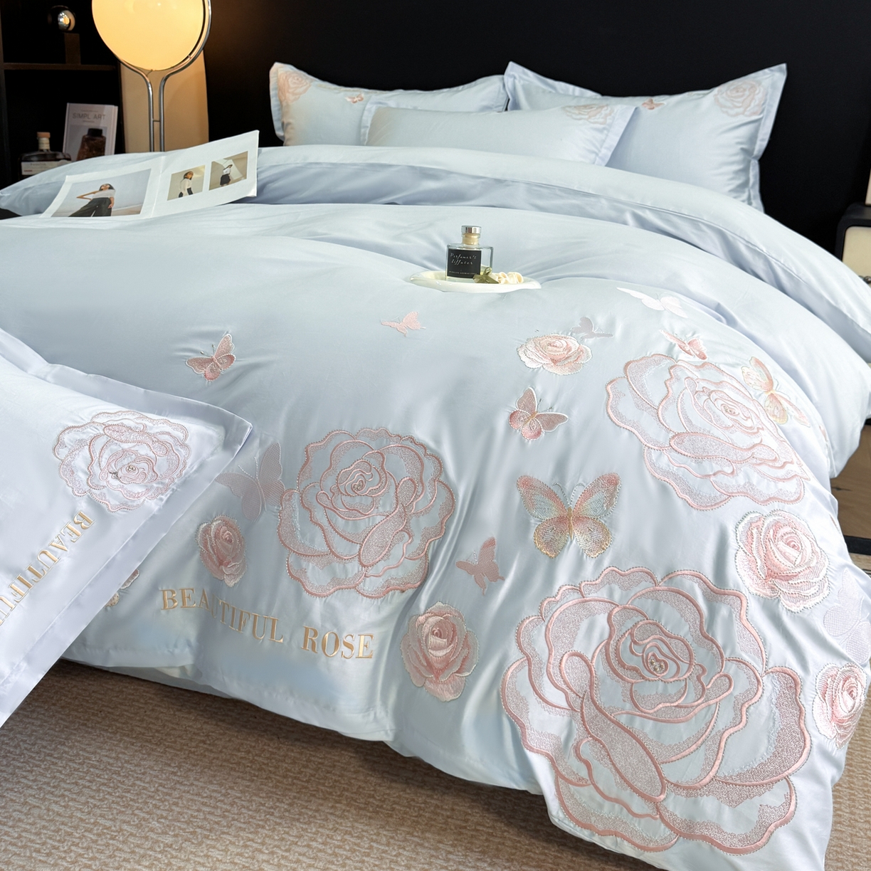 91家纺网 家纺一手货源 找家纺 （总）绘萱家居 2026直播爆款纯棉100%全棉纯棉绣花四件套圆角吊边床单款纯色百分百