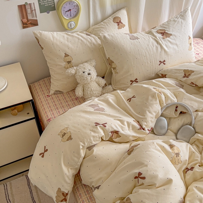 91家纺网 家纺一手货源 找家纺 （总）耀悦家纺 2025新款40支全棉纯棉四件套ins卡通可爱风简约