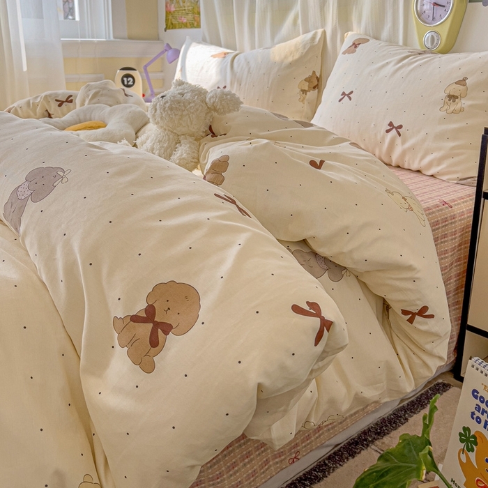 91家纺网 家纺一手货源 找家纺 （总）耀悦家纺 2025新款40支全棉纯棉四件套ins卡通可爱风简约