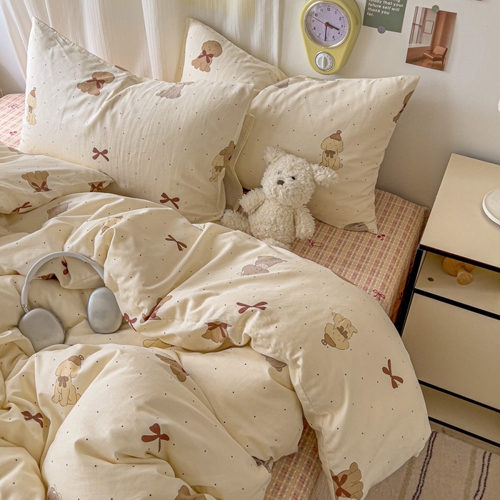 91家纺网 家纺一手货源 找家纺 （总）耀悦家纺 2025新款40支全棉纯棉四件套ins卡通可爱风简约