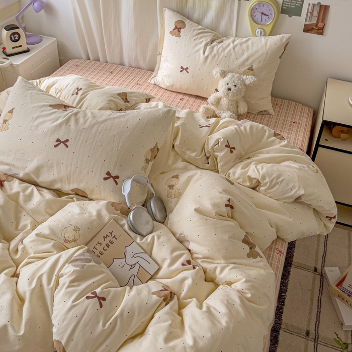 91家纺网 家纺一手货源 找家纺 （总）耀悦家纺 2025新款40支全棉纯棉四件套ins卡通可爱风简约