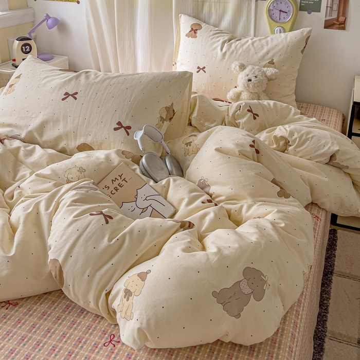 91家纺网 家纺一手货源 找家纺 （总）耀悦家纺 2025新款40支全棉纯棉四件套ins卡通可爱风简约