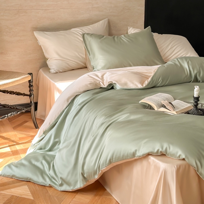 91家纺网 家纺一手货源 找家纺 （总）禾时 2026新款兰精天丝棉纯色双拼四件套