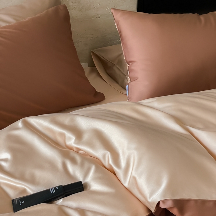 91家纺网 家纺一手货源 找家纺 禾时 2026新款兰精天丝棉纯色双拼四件套 古铜