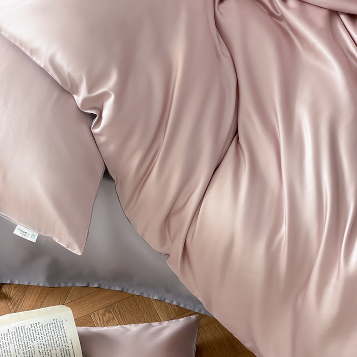 91家纺网 家纺一手货源 找家纺 禾时 2026新款兰精天丝棉纯色双拼四件套 藕合