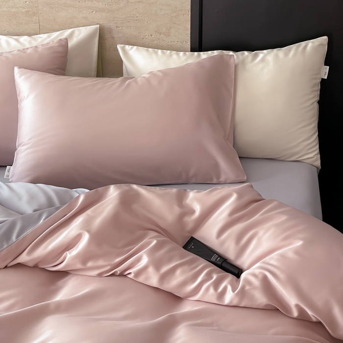 91家纺网 家纺一手货源 找家纺 禾时 2026新款兰精天丝棉纯色双拼四件套 藕合