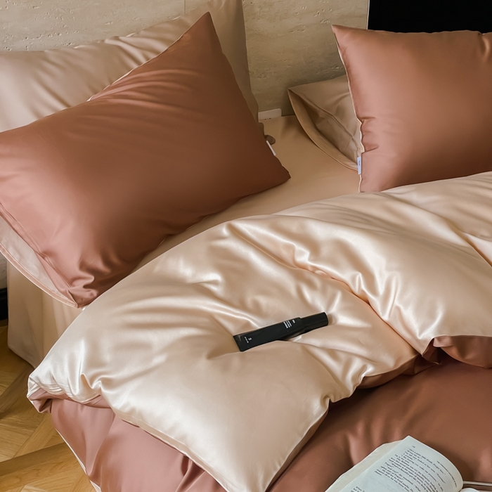 91家纺网 家纺一手货源 找家纺 禾时 2026新款兰精天丝棉纯色双拼四件套 古铜