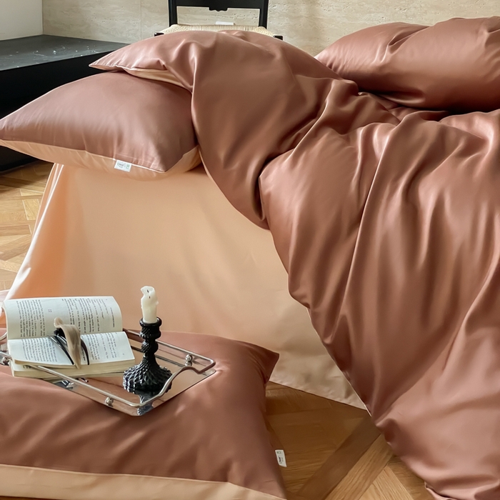 91家纺网 家纺一手货源 找家纺 禾时 2026新款兰精天丝棉纯色双拼四件套 古铜