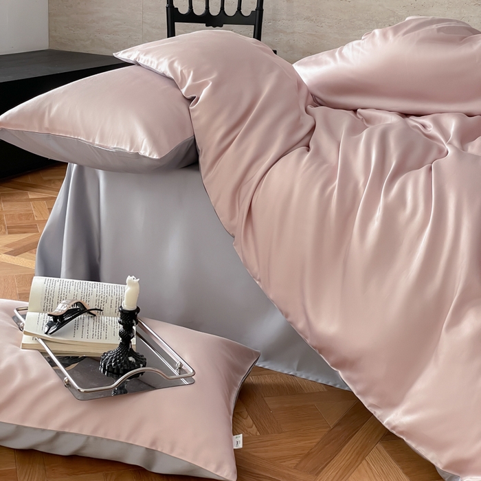 91家纺网 家纺一手货源 找家纺 禾时 2026新款兰精天丝棉纯色双拼四件套 藕合