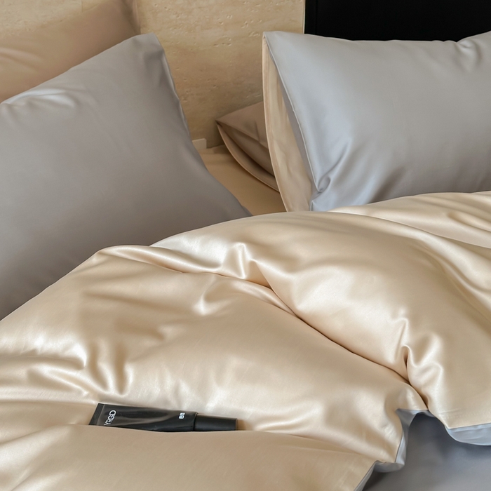 91家纺网 家纺一手货源 找家纺 禾时 2026新款兰精天丝棉纯色双拼四件套 岩岭