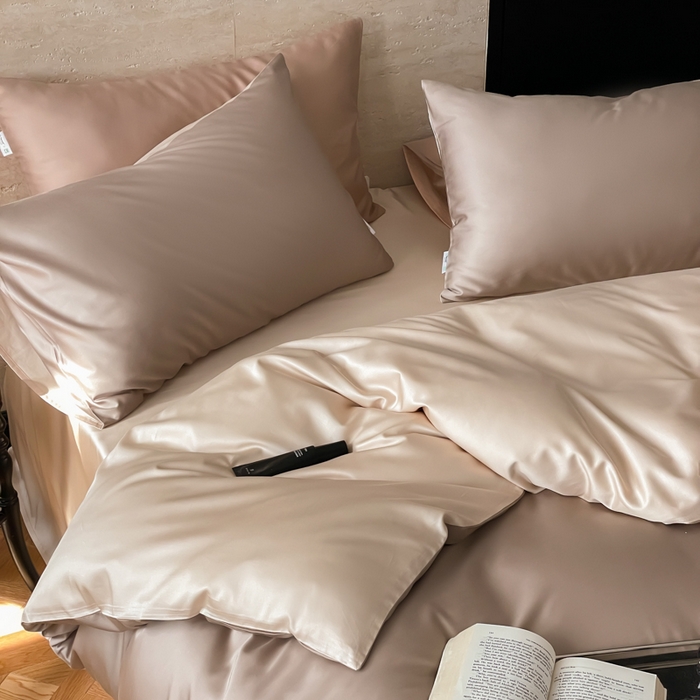 91家纺网 家纺一手货源 找家纺 禾时 2026新款兰精天丝棉纯色双拼四件套 露褐