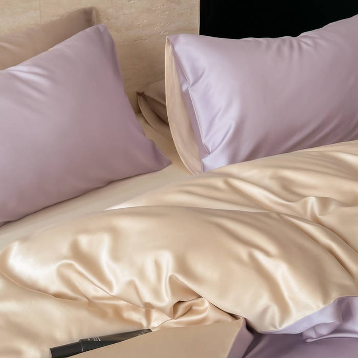 91家纺网 家纺一手货源 找家纺 禾时 2026新款兰精天丝棉纯色双拼四件套 紫缇