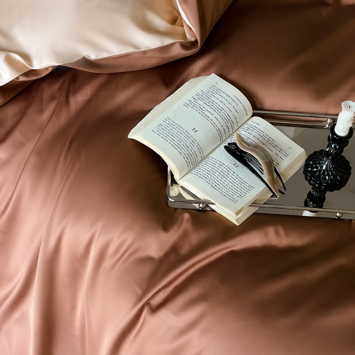 91家纺网 家纺一手货源 找家纺 禾时 2026新款兰精天丝棉纯色双拼四件套 古铜