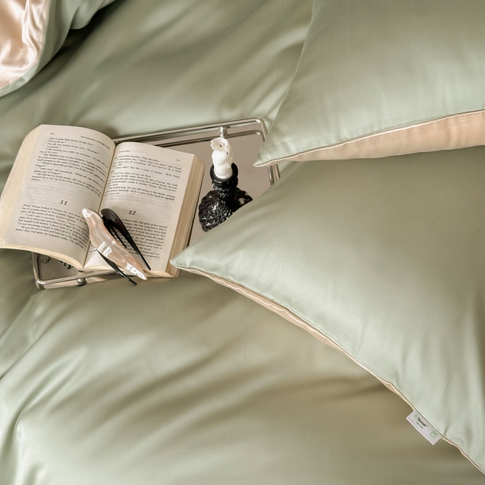 91家纺网 家纺一手货源 找家纺 禾时 2026新款兰精天丝棉纯色双拼四件套 兰苕