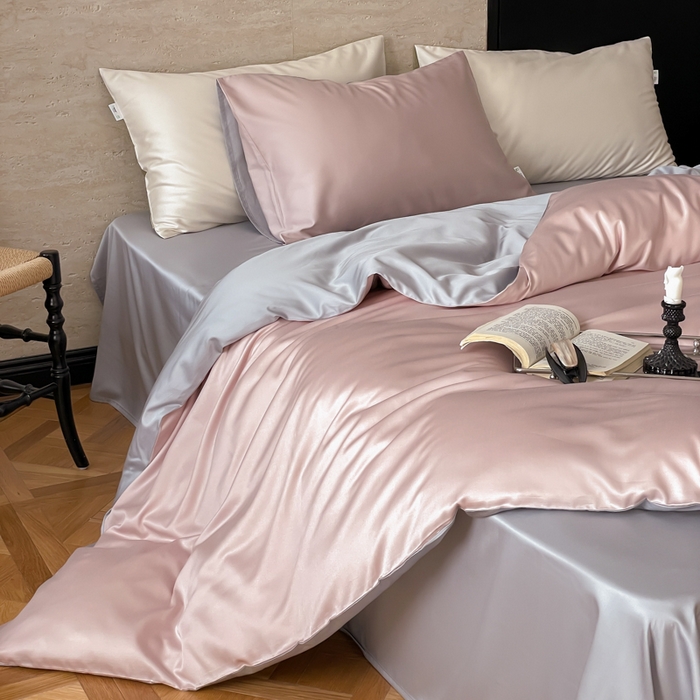 禾时 2026新款兰精天丝棉纯色双拼四件套 藕合