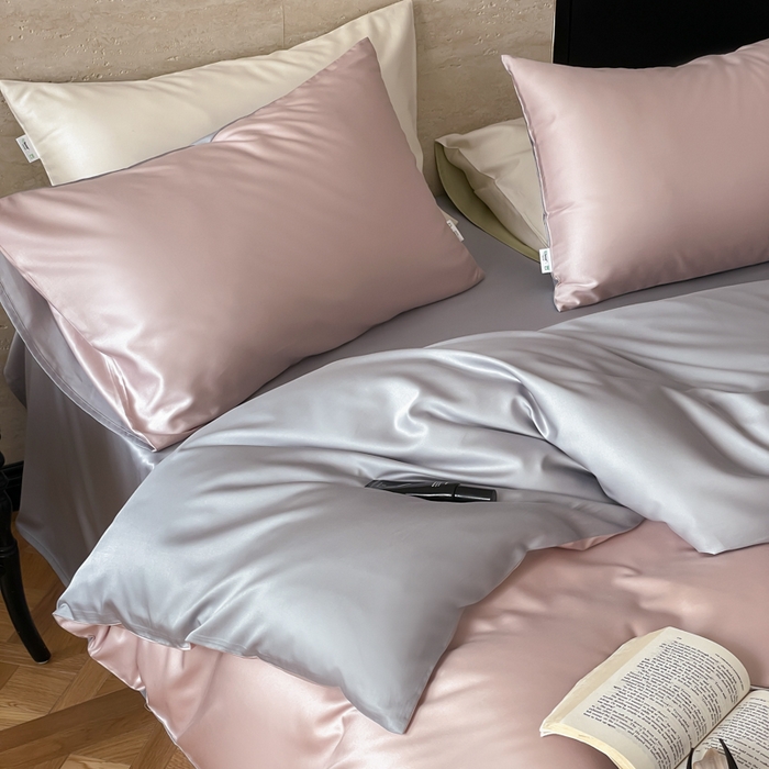 91家纺网 家纺一手货源 找家纺 禾时 2026新款兰精天丝棉纯色双拼四件套 藕合