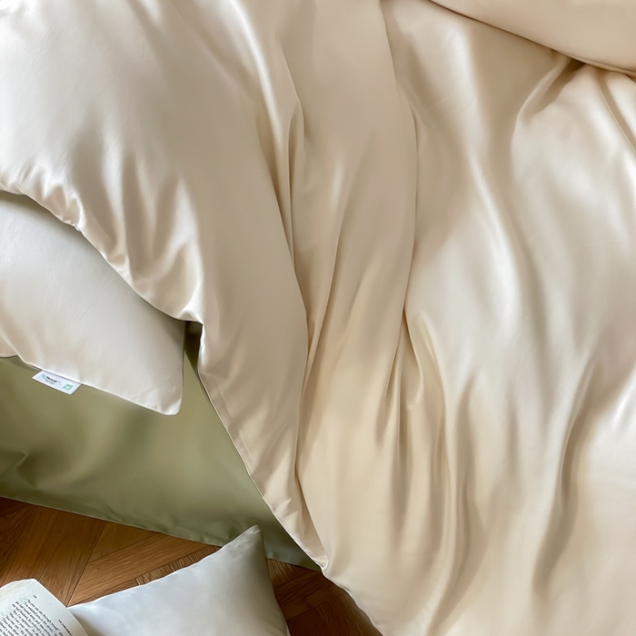 91家纺网 家纺一手货源 找家纺 禾时 2026新款兰精天丝棉纯色双拼四件套 乳白