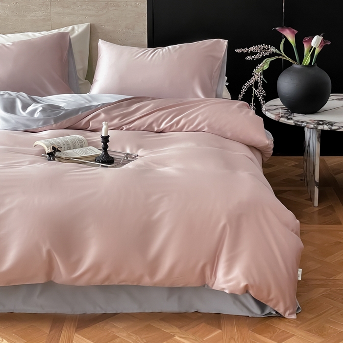 91家纺网 家纺一手货源 找家纺 禾时 2026新款兰精天丝棉纯色双拼四件套 藕合