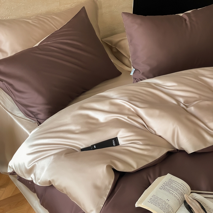 91家纺网 家纺一手货源 找家纺 禾时 2026新款兰精天丝棉纯色双拼四件套 摩卡