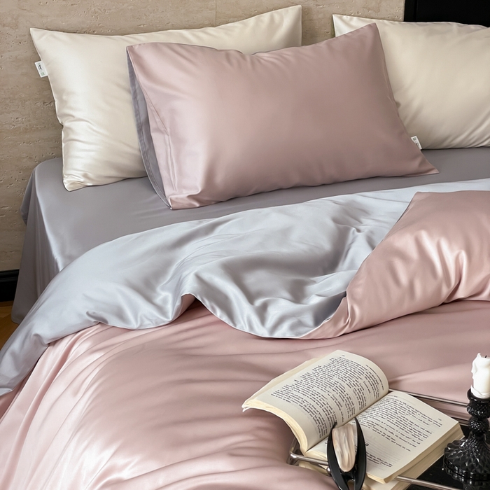 91家纺网 家纺一手货源 找家纺 禾时 2026新款兰精天丝棉纯色双拼四件套 藕合