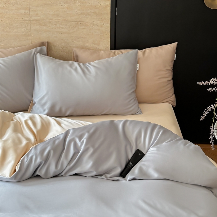 91家纺网 家纺一手货源 找家纺 禾时 2026新款兰精天丝棉纯色双拼四件套 岩岭