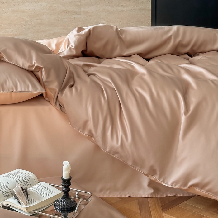 91家纺网 家纺一手货源 找家纺 禾时 2026新款兰精天丝棉纯色双拼四件套 茶棕