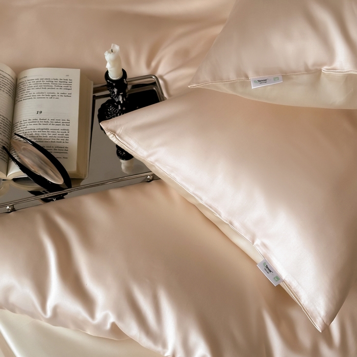 91家纺网 家纺一手货源 找家纺 禾时 2026新款兰精天丝棉纯色双拼四件套 可可