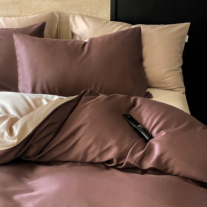 91家纺网 家纺一手货源 找家纺 禾时 2026新款兰精天丝棉纯色双拼四件套 摩卡