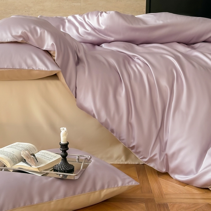 91家纺网 家纺一手货源 找家纺 禾时 2026新款兰精天丝棉纯色双拼四件套 紫缇