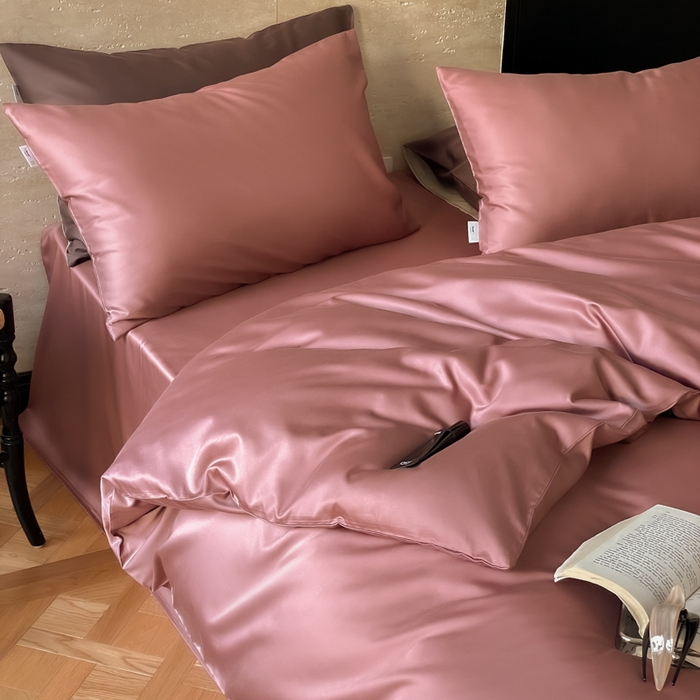 91家纺网 家纺一手货源 找家纺 禾时 2026新款兰精天丝棉纯色双拼四件套 覆盆子