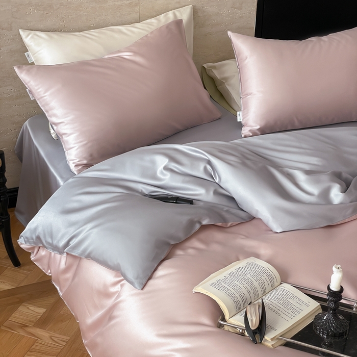 91家纺网 家纺一手货源 找家纺 禾时 2026新款兰精天丝棉纯色双拼四件套 藕合