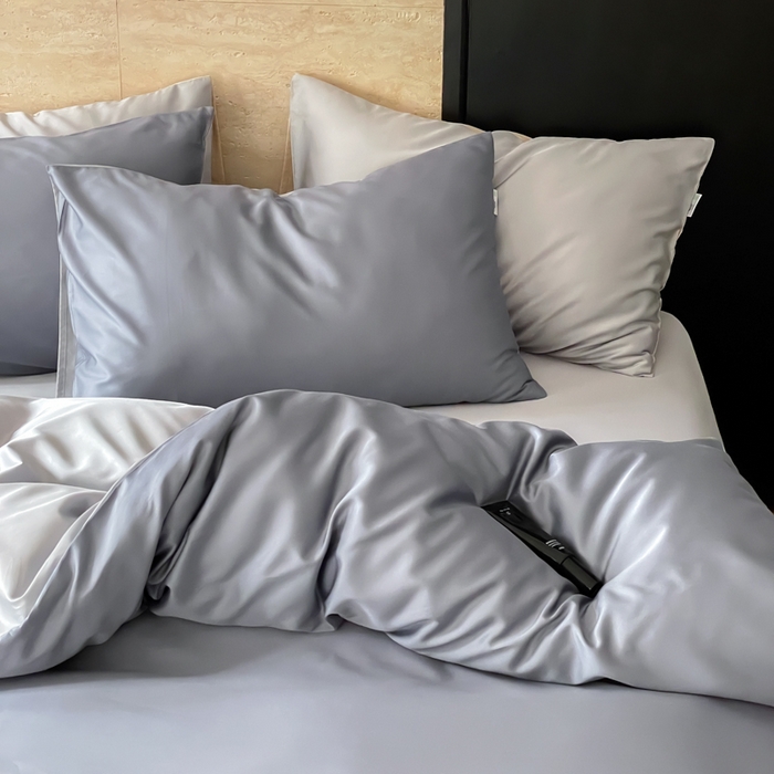 91家纺网 家纺一手货源 找家纺 禾时 2026新款兰精天丝棉纯色双拼四件套 菘蓝