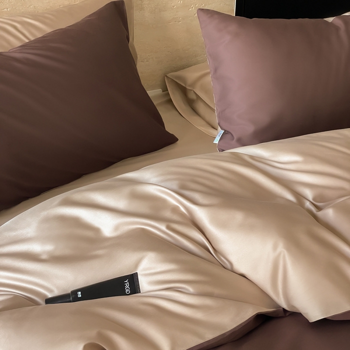 91家纺网 家纺一手货源 找家纺 禾时 2026新款兰精天丝棉纯色双拼四件套 摩卡